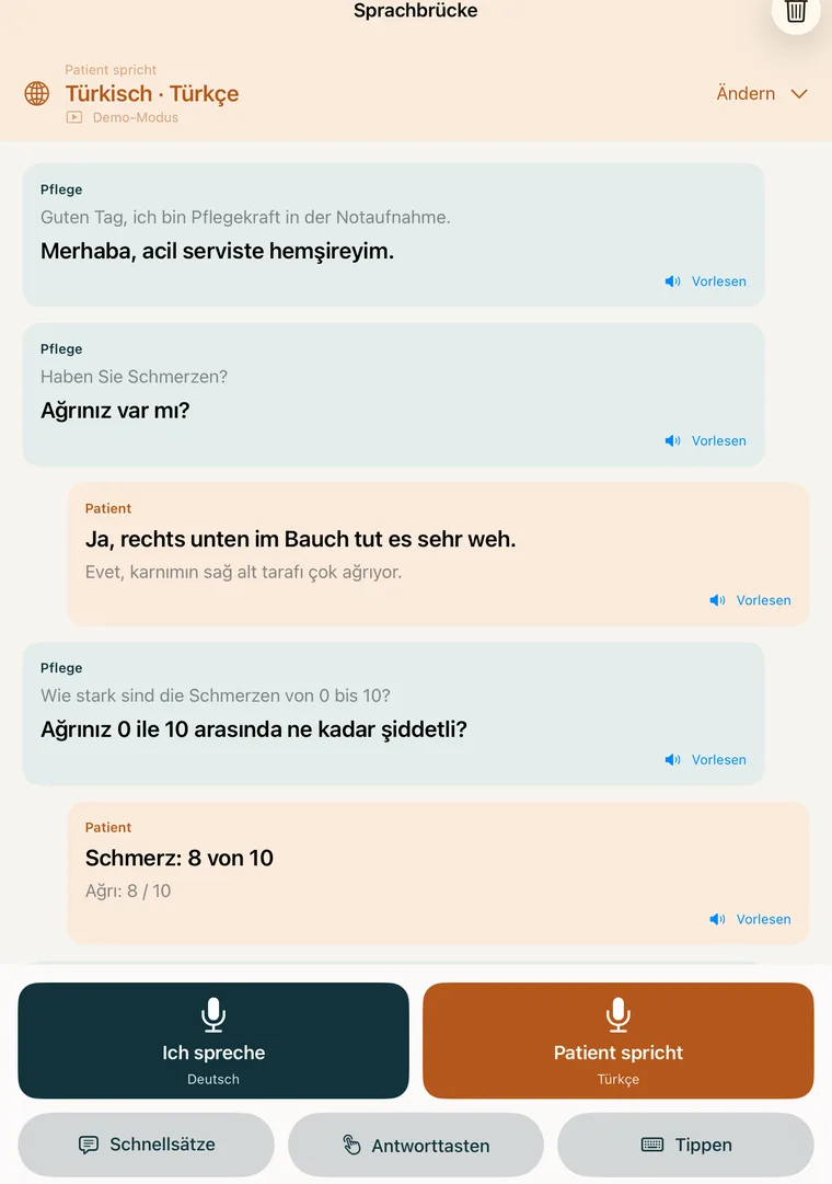 Sprachbrücke: Gespräch Pflege und Patient